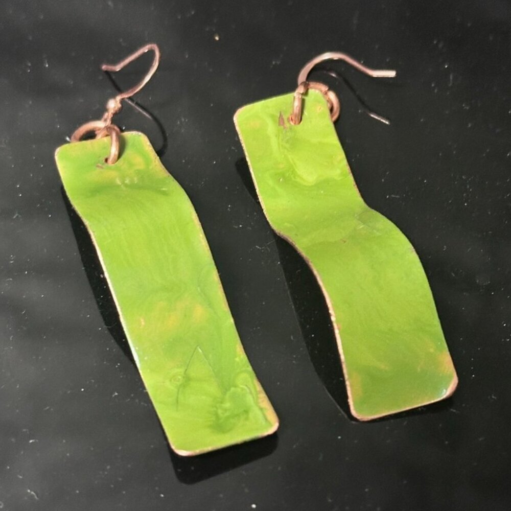 Solid Copper Green Patina Earrings Drop Handmade OOAK Rustic Boho Artisa…
